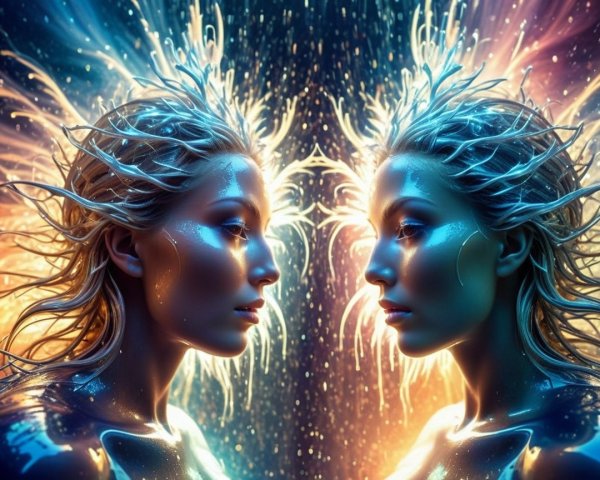 Ethereal Figures with Luminous Features in Vibrant Colors