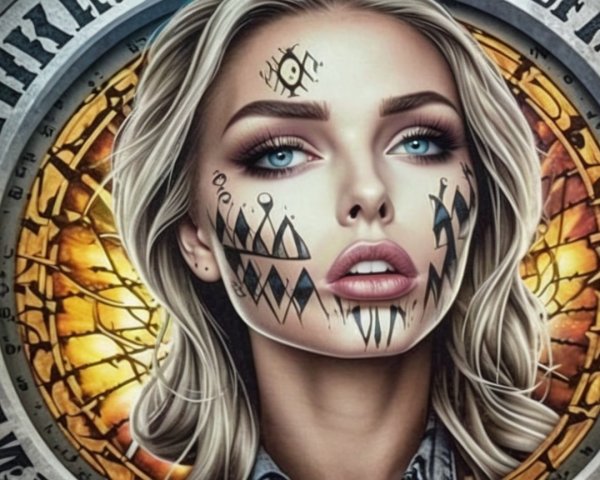 Portrait of a Woman with Bold Makeup and Designs