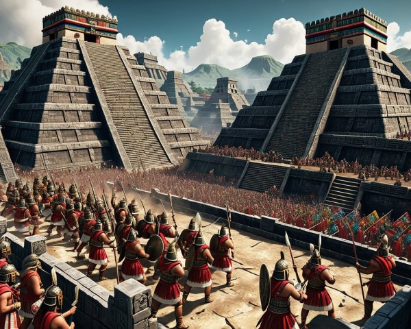 Ancient City with Pyramids and Armored Warriors