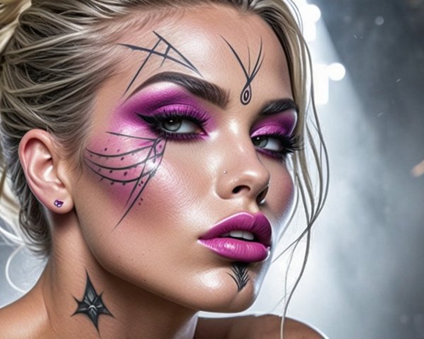 Bold Makeup and Artistic Designs on Striking Beauty