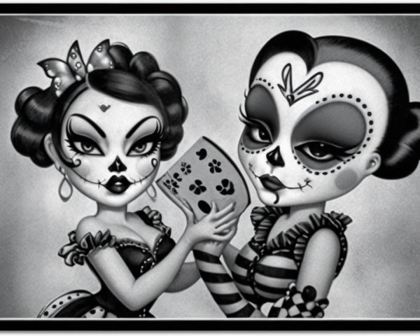 Stylized Characters with Sugar Skull Makeup for Día de los Muertos