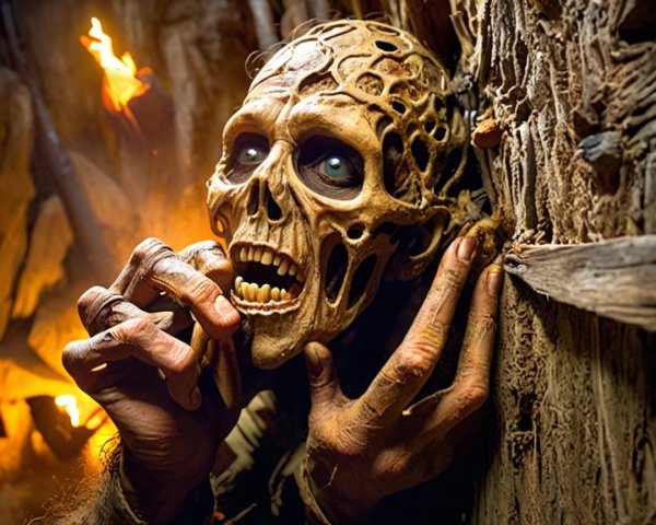 Detailed Skeletal Figure in Dark Rustic Setting