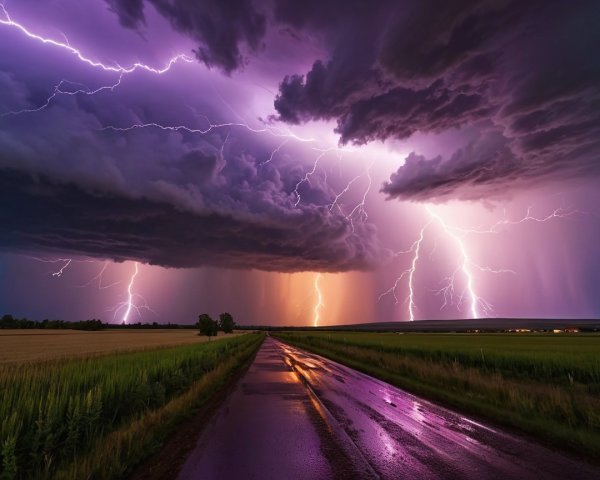 Dramatic Storm Scene with Lightning and Reflected Colors