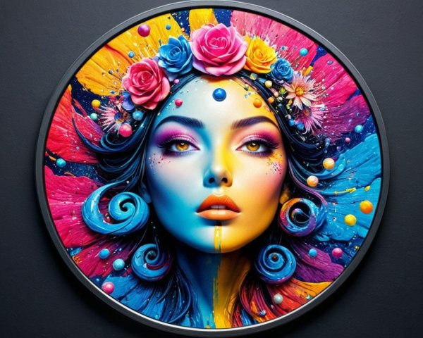 Colorful Artwork of Woman's Face with Floral Patterns