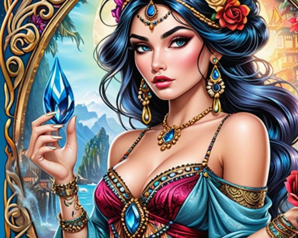 Confident Woman with Blue Hair and Colorful Outfit