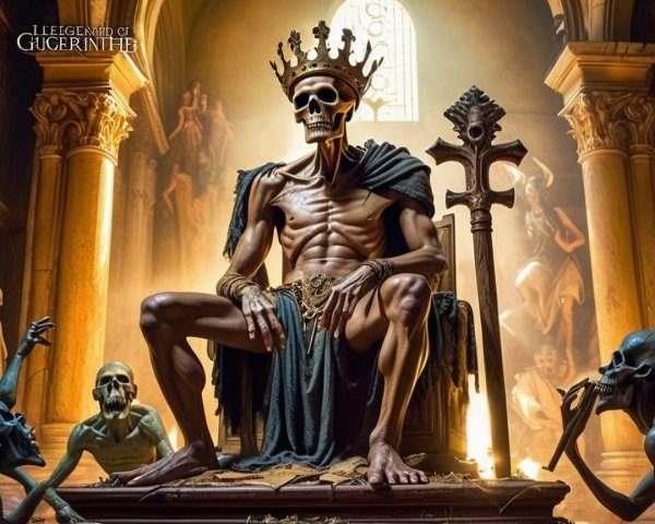 Skeletal King on Throne in Macabre Fantasy Setting