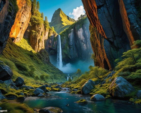 Majestic Waterfall in a Serene Landscape Setting