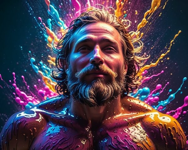 Muscular Man with Colorful Paint Halo Effect