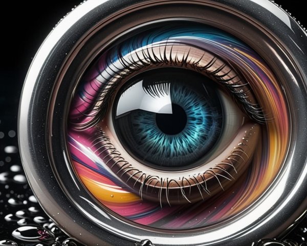 Surrealist Close-Up of a Blue and Black Eye in Lens