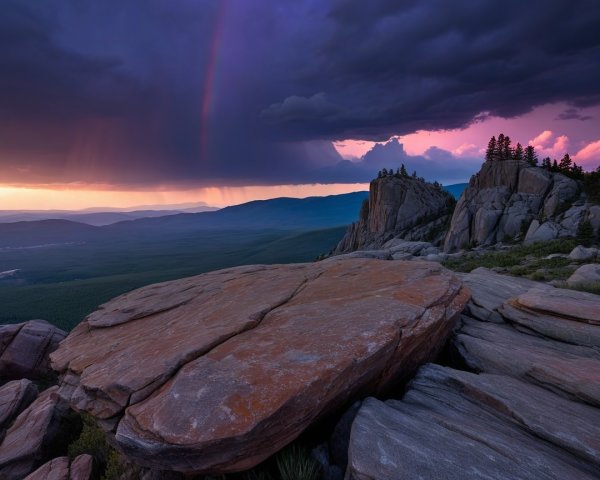 Rugged Mountains and Dramatic Sky at Sunset