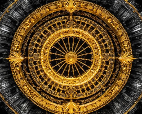 Intricate Circular Ceiling Design in Gold and Black