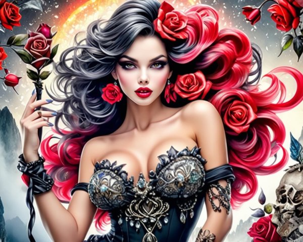 Gothic Woman in Corset with Moonlit Backdrop