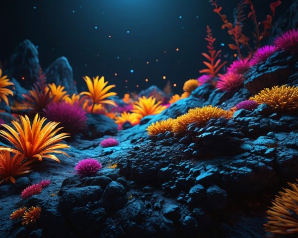 Vibrant Otherworldly Landscape with Colorful Flora