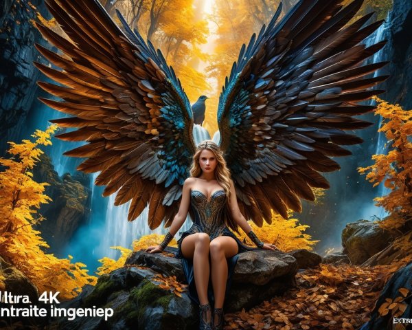 Majestic Winged Figure in Autumn Landscape