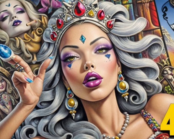 Glamorous Woman with Silver Hair and Jeweled Crown