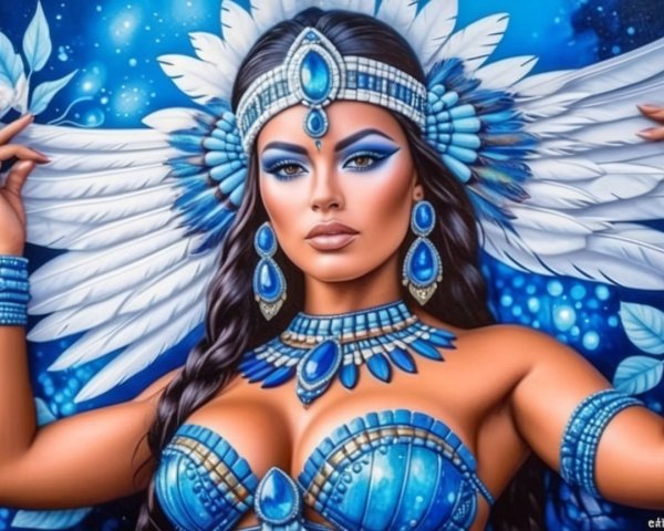 Striking Woman in Vibrant Blue with Elaborate Accessories
