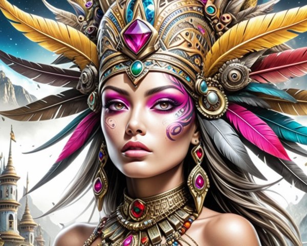 Fantasy Portrait of Woman with Jewelry and Headdress