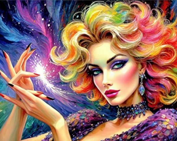 Vibrant Portrait of a Woman with Multi-Colored Hair