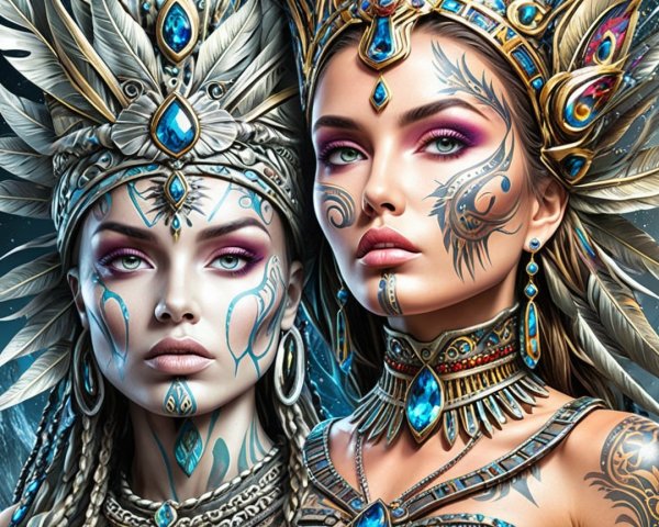Women with Ornate Accessories and Mystical Makeup