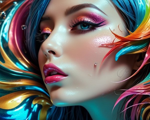 Close-Up Portrait of a Woman with Multicolored Hair