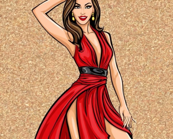 Fashionable Woman in Red Dress with Elegant Accessories