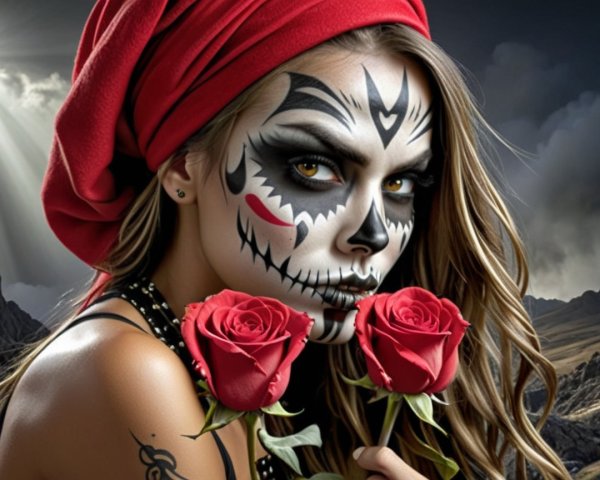 Portrait of Woman with Day of the Dead Makeup and Roses