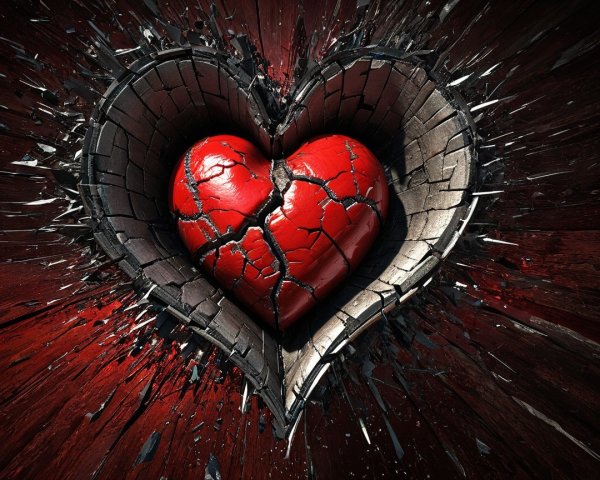 Intricately Cracked Heart Design on Dark Background