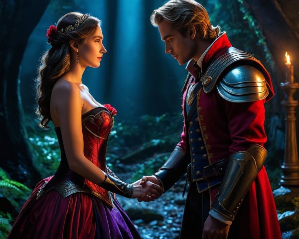 Regal Couple in Enchanted Forest Setting