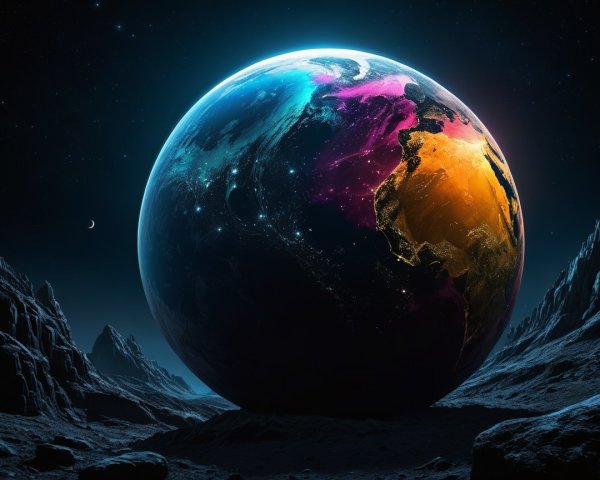 Vibrant Earth with Starry Background and Crescent Moon