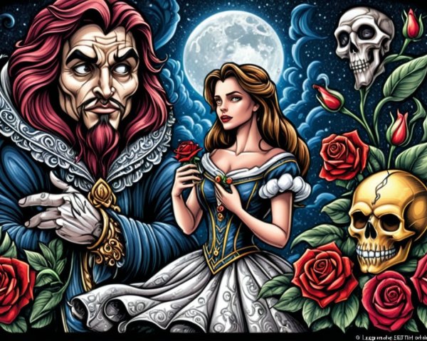 Dramatic Scene of Villain and Woman with Roses