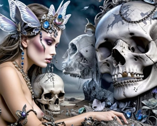 Mystical Woman with Jewelry in Surreal Landscape
