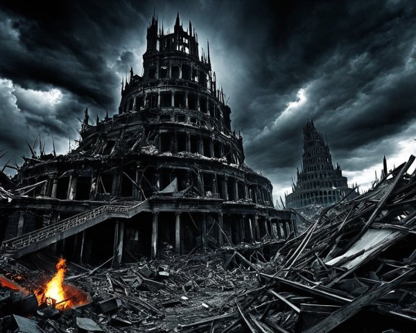 Post-Apocalyptic Landscape with Crumbling Structures