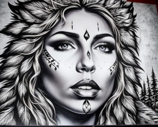 Black-and-white portrait of a woman with feathered hair
