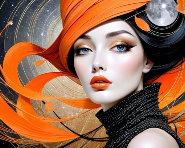Elegant Woman with Vibrant Orange and Black Hair