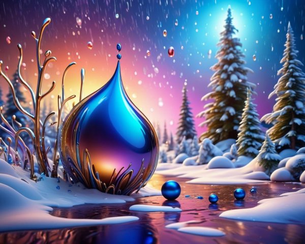 Surreal Winter Landscape with Iridescent Elements