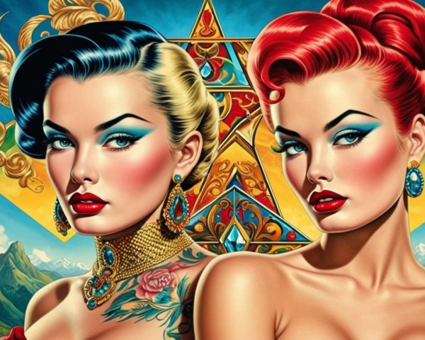 Glamorous Women in Vintage Pin-Up Art Style