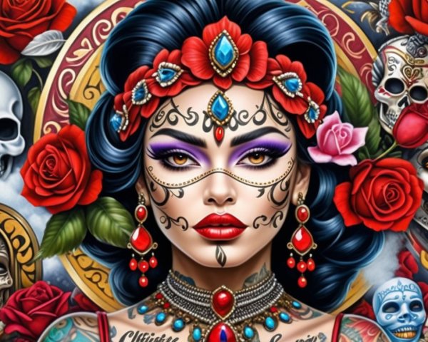 Day of the Dead Makeup with Floral and Skull Elements
