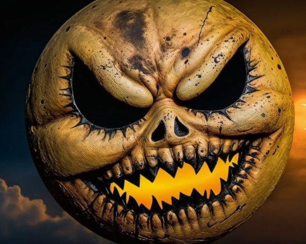 Ominous Moon with Twisted Face and Dramatic Sky