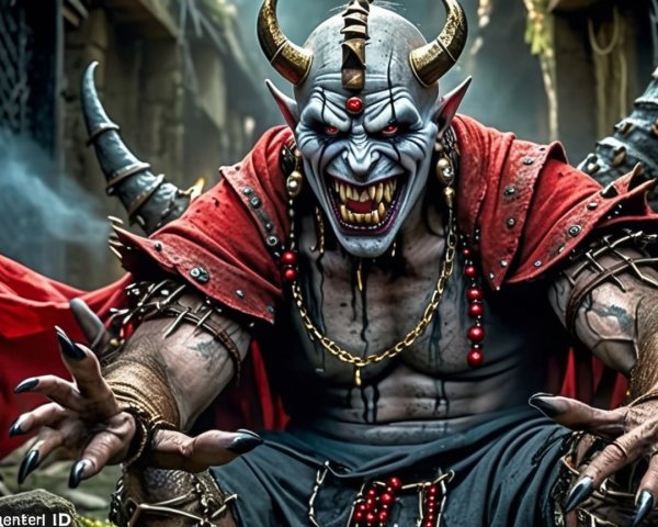 Horned Creature in Jungle with Tattered Red Attire