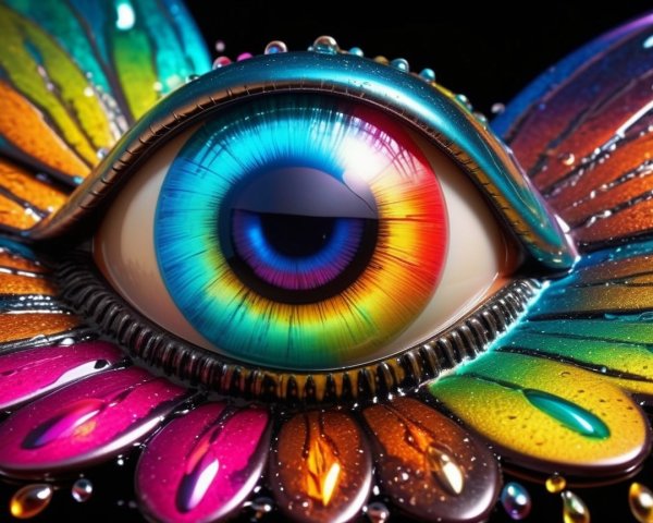 Colorful Eye Surrounded by Vibrant Butterfly Wings