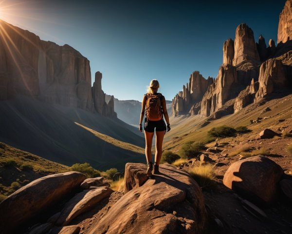 Lone Hiker Overlooks Scenic Rocky Landscape
