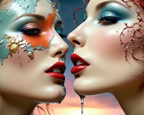 Women with Pale Skin and Intricate Makeup Details