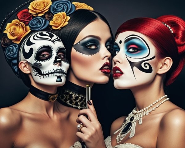 Women in Dramatic Poses with Intricate Face Paint