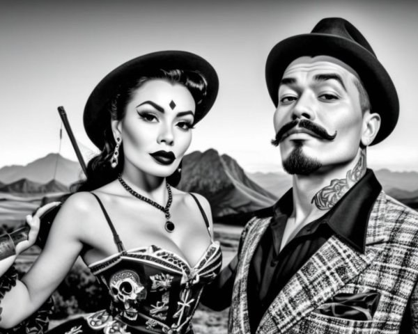 Vintage Couple Portrait in Black and White Setting