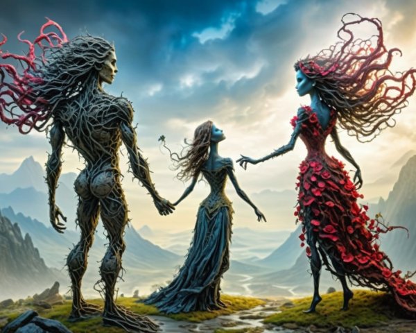Three Figures in a Fantastical Natural Landscape