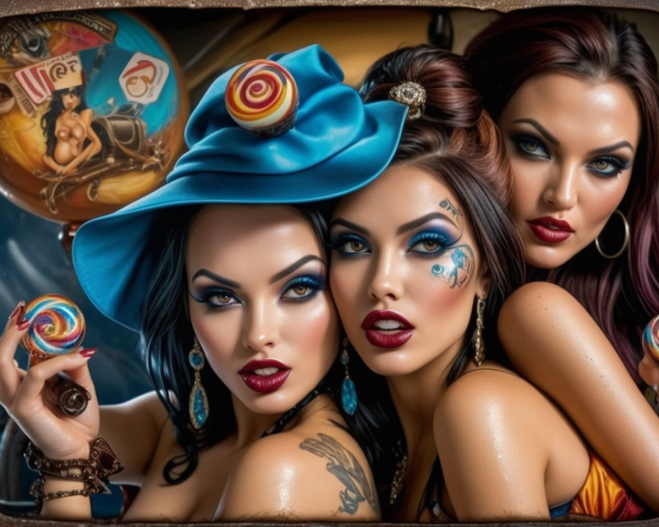 Women with Fantasy Makeup and Dark Hair Posed Together