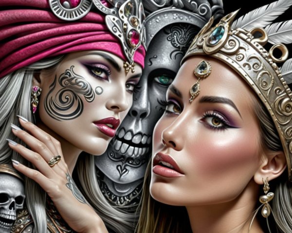 Dramatic Makeup and Ornate Accessories in Portraits