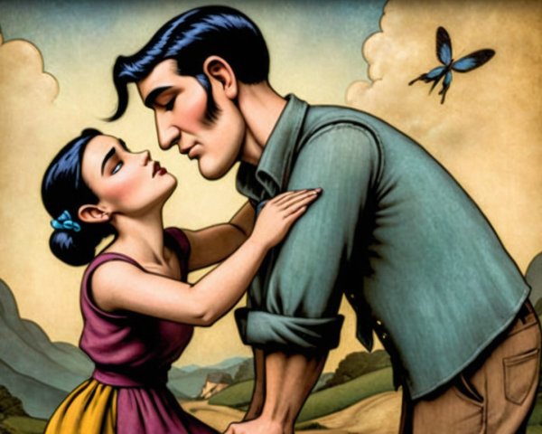 Romantic Couple in Picturesque Landscape Illustration