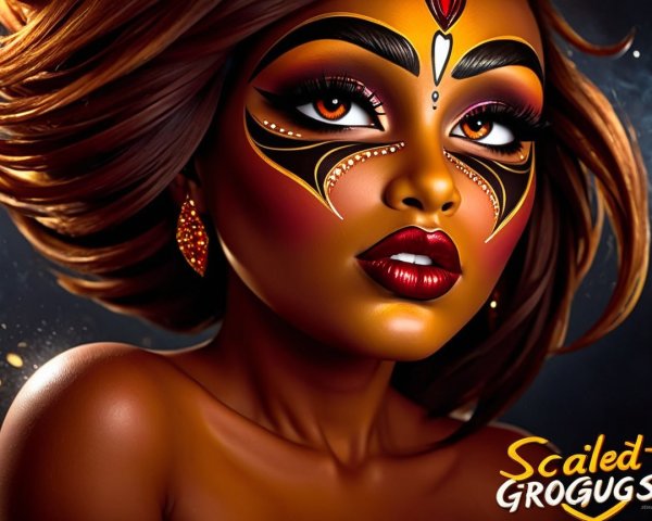 Character with Golden Skin and Intricate Face Paint