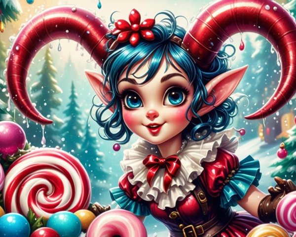 Fantasy Character with Blue Hair and Red Horns